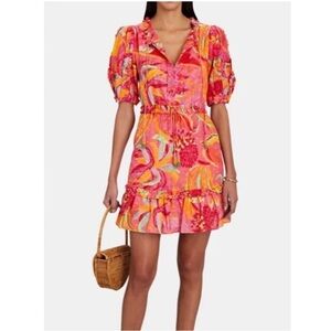 Farm Rio Fruit Brush Mini Dress XS Pink Floral